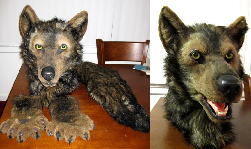 Realistic Brown Wolf Mask, Paws And Tail Realistic Brown Wolf Mask, Paws And Tail
