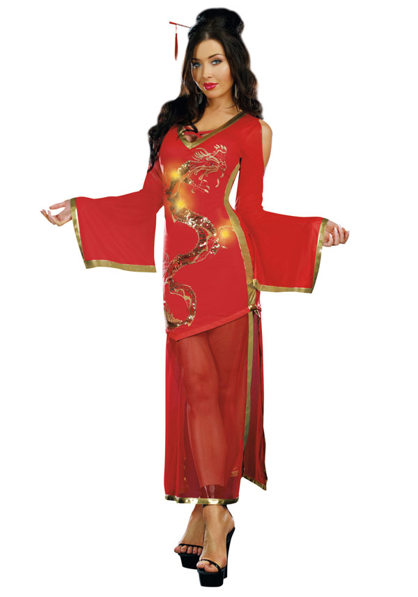 An Elegant Red Geisha Costume