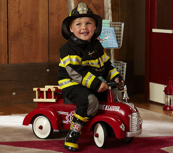 Fireman Costume With A Red Fire Truck