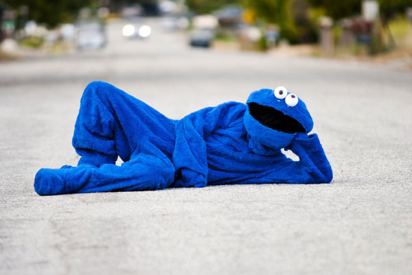 Lying Down In A Cookie Monster Costume