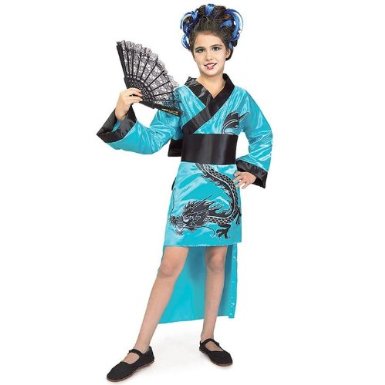 Teal Colored Geisha Costume For Children